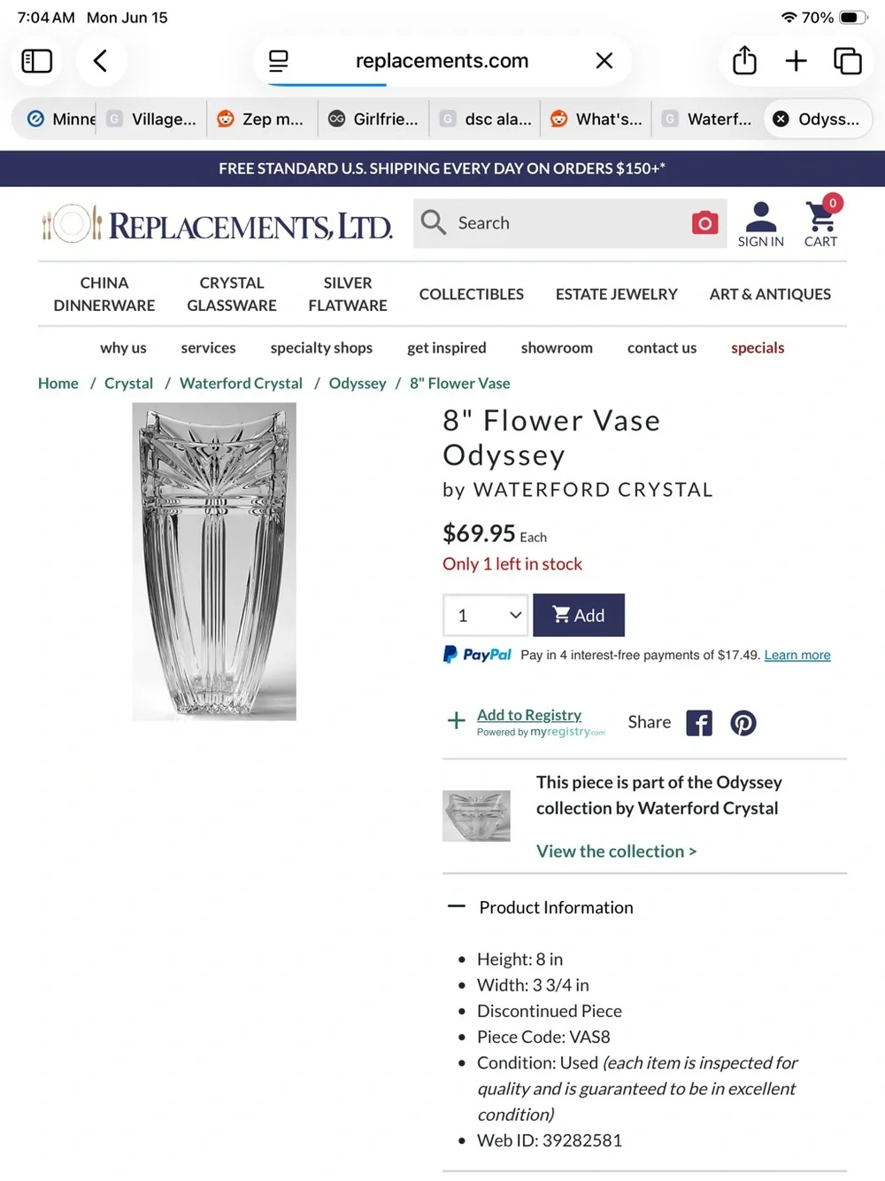 Waterford Crystal Marquis Vase 8